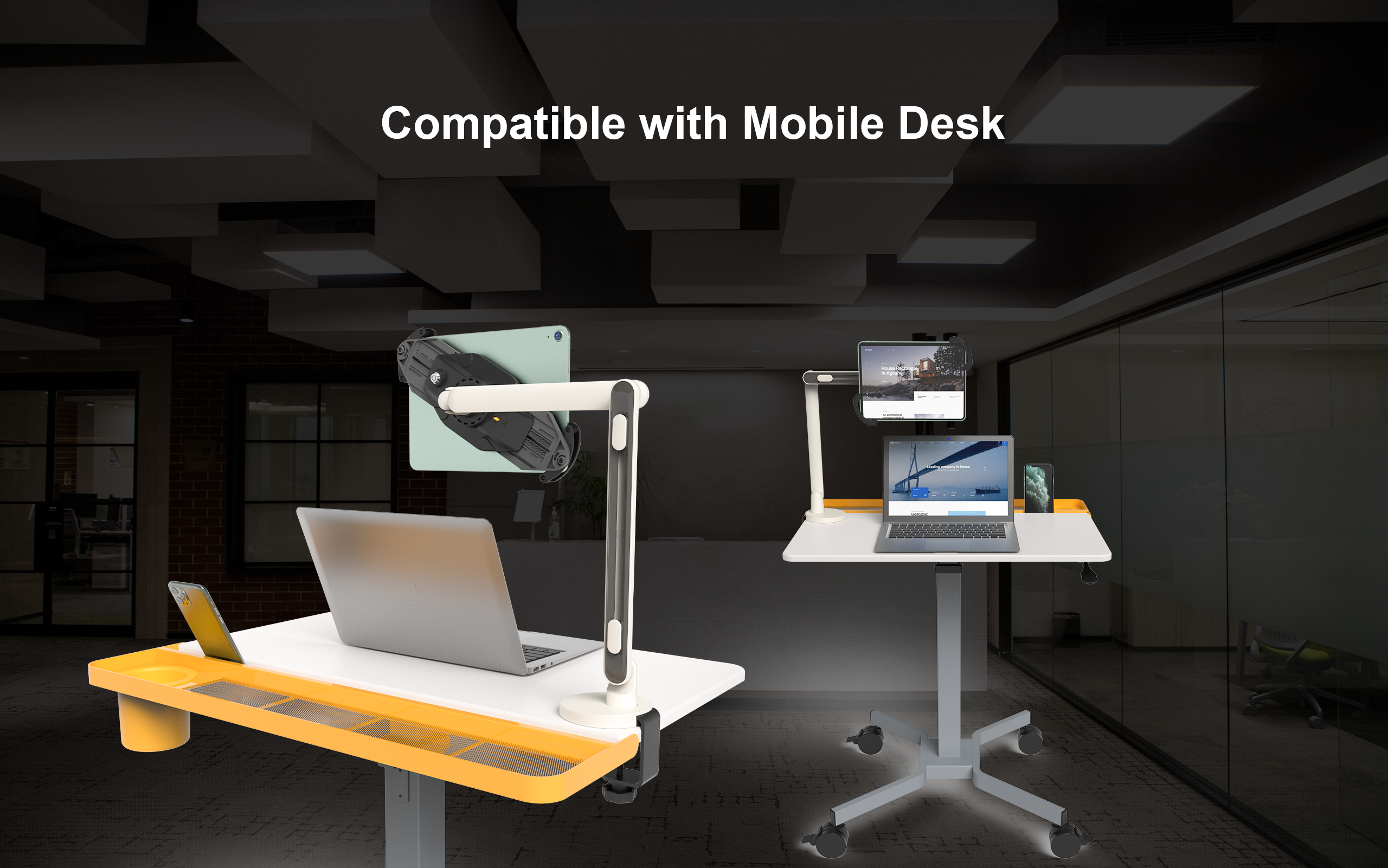 Tablet swing arm mount compatible with mobile desk